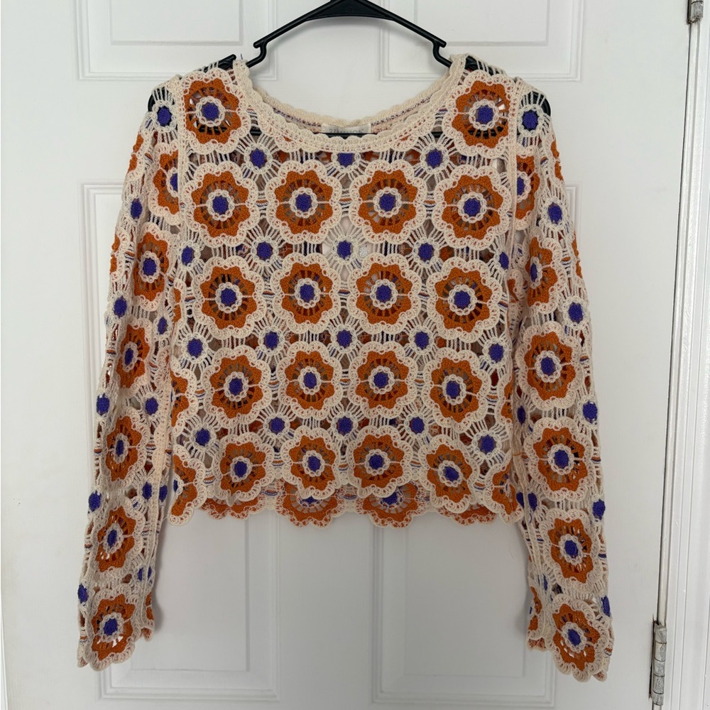 NWT Rebellion Floral Crochet Top - Cream, Orange, Purple